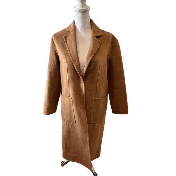 TopShop Lightweight Wool Blend Mid Length Coat Camel Brown 4 - Picture 1 of 9